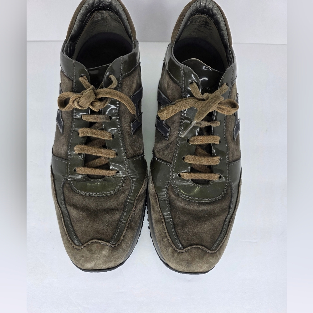 Hogan Interactive Suede Patent Leather Sneakers Womens Almond Toe H Logo  38 1/2 - Picture 6 of 16